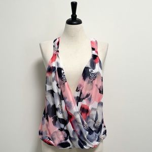 INC Semi Sheer Peach Floral Sleeveless Surplice XL